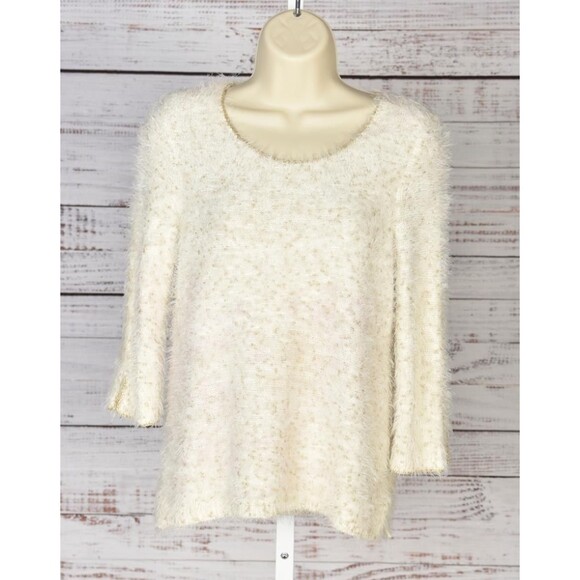 Chico's Sweaters - Chico's Ivory/Gold Fuzzy Soft Sweater  Chicos Size 0 / US S- 4